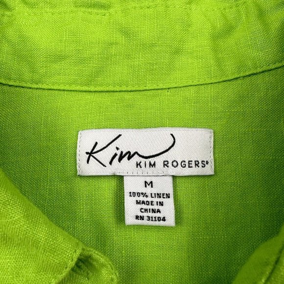Kim Rogers Green Linen Short Sleeve Button Up Shirt Womens Medium - Picture 4 of 6